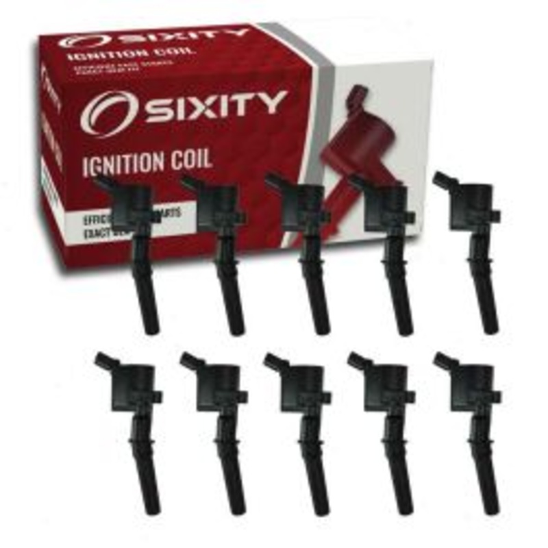 10 pc Sixity Ignition Coils for 2003-2005 Ford E-350 Club Wagon 6.8L V10 - Curved Boot Coil Pack