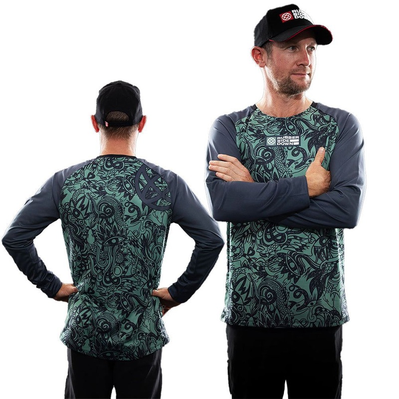 Rubber Side Down His Sidewinder Long Sleeve Jersey - S - Eucalyptus